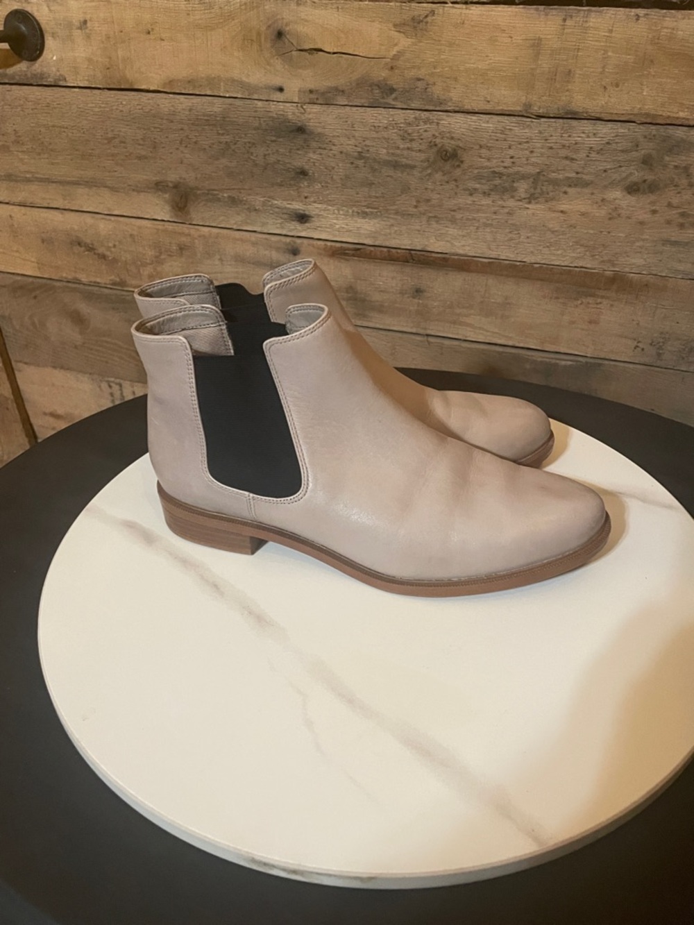 Clarks Taupe Chelsea Ankle Boots with Black Elastic Panels